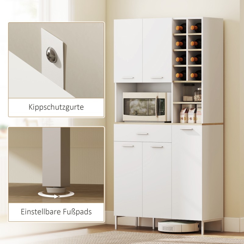 Keittiökaappi avohyllyillä ja viinitelineellä, MDF, 90x35x183 cm, valkoinen