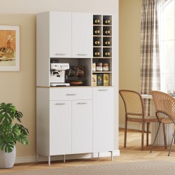 Keittiökaappi avohyllyillä ja viinitelineellä, MDF, 90x35x183 cm, valkoinen