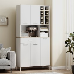 Keittiökaappi avohyllyillä ja viinitelineellä, MDF, 90x35x183 cm, valkoinen