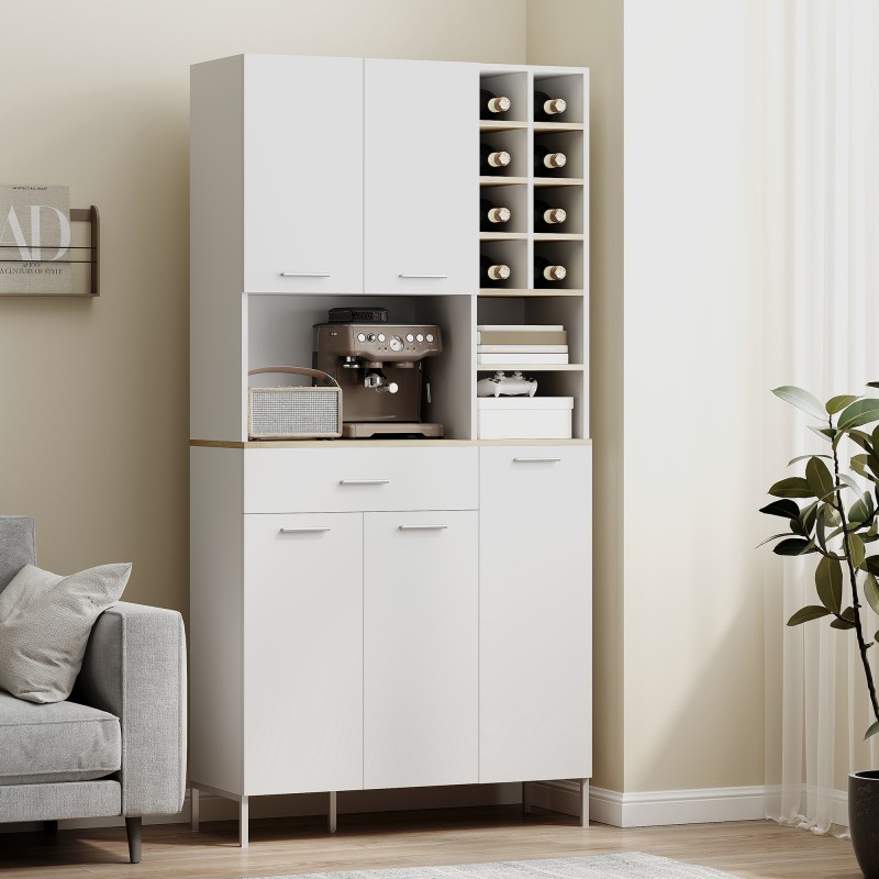 Keittiökaappi avohyllyillä ja viinitelineellä, MDF, 90x35x183 cm, valkoinen