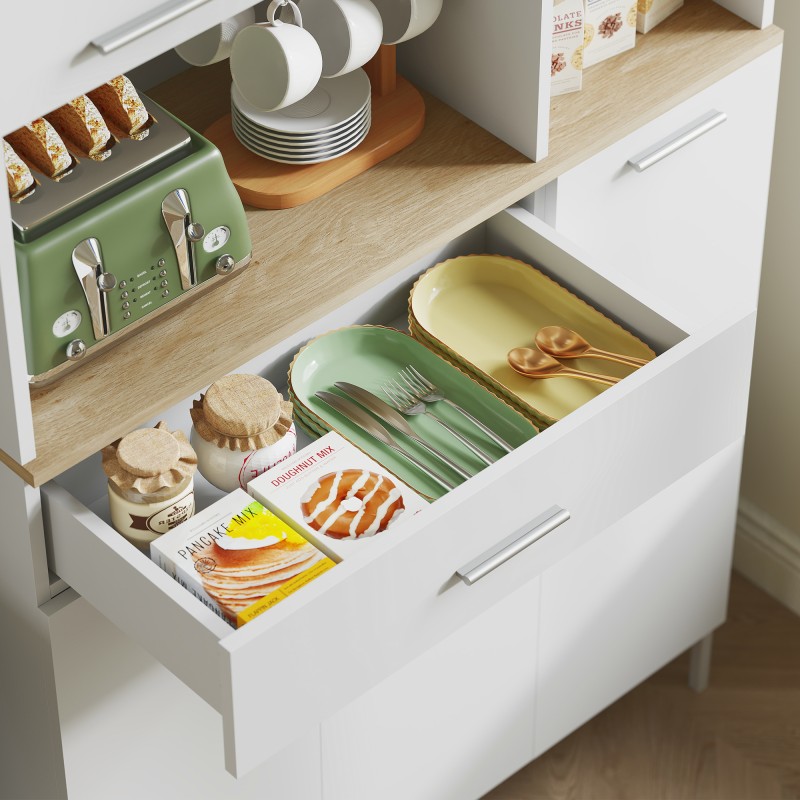 Keittiökaappi avohyllyillä ja viinitelineellä, MDF, 90x35x183 cm, valkoinen