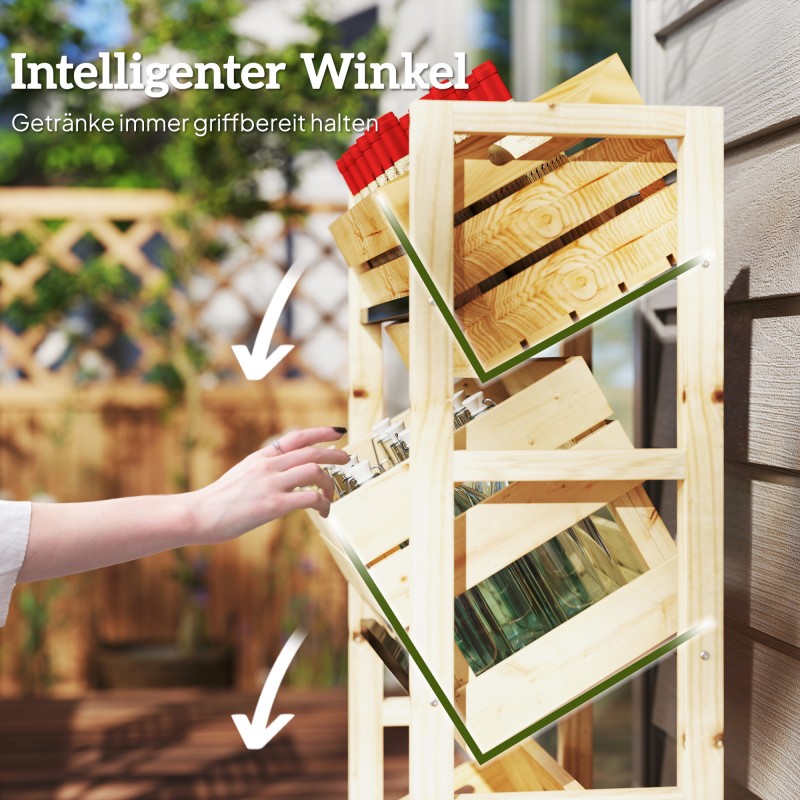 Juomakoriteline 3 laatikolle, puinen juomahylly 3 tasoa 56 x 32 x 112 cm naturholz