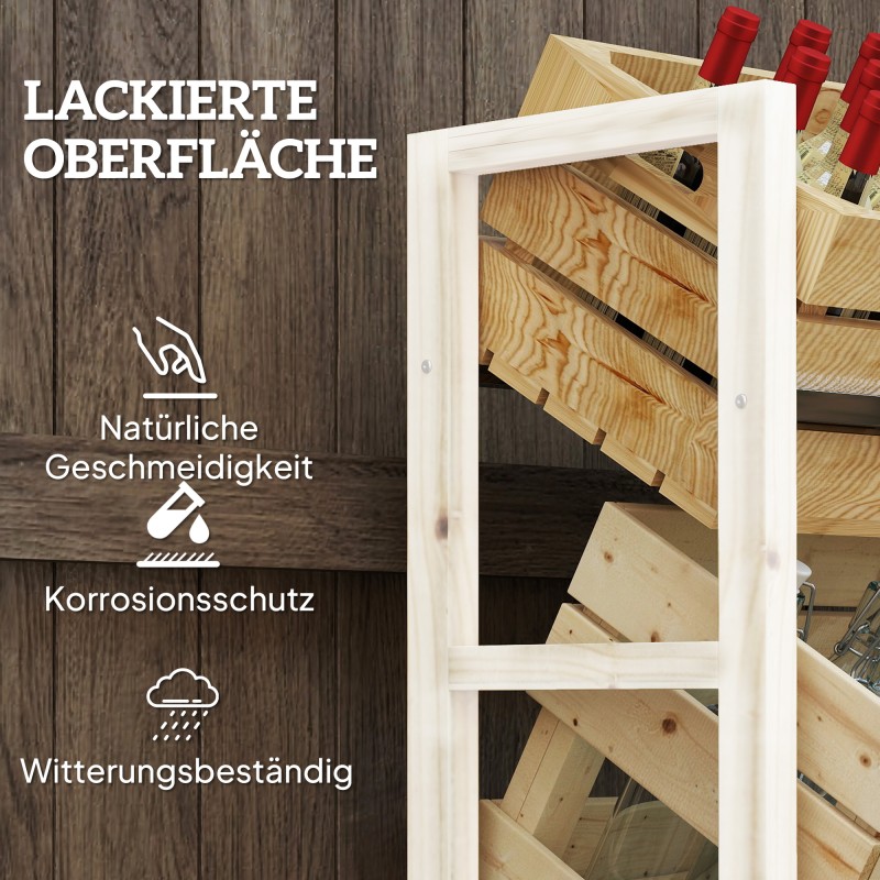 Juomakoriteline 3 laatikolle, puinen juomahylly 3 tasoa 56 x 32 x 112 cm naturholz