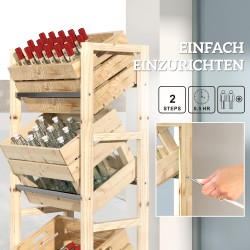 Juomakoriteline 3 laatikolle, puinen juomahylly 3 tasoa 56 x 32 x 112 cm naturholz