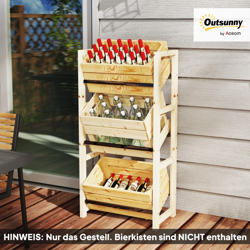 Juomakoriteline 3 laatikolle, puinen juomahylly 3 tasoa 56 x 32 x 112 cm naturholz