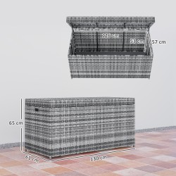 Säilytyslaatikko ulkokäyttöön polyrottinki 130 x 61 x 65 cm 380 L tummanharmaa