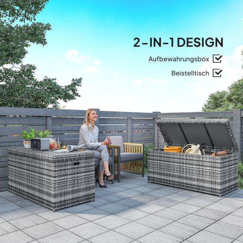 Säilytyslaatikko ulkokäyttöön polyrottinki 130 x 61 x 65 cm 380 L tummanharmaa