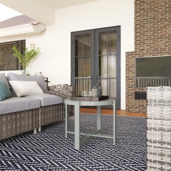 Pyöreä sivupöytä ulko- ja sisäkäyttöön, alumiini ja karkaistu lasi, Ø51 cm, harmaa marmorioptinen kansi