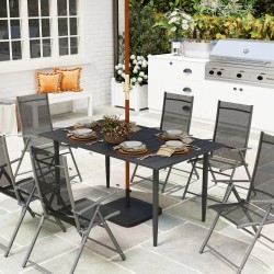 Puutarhapöytä ulkokäyttöön teräs 150 x 90 cm varjoaukolla musta