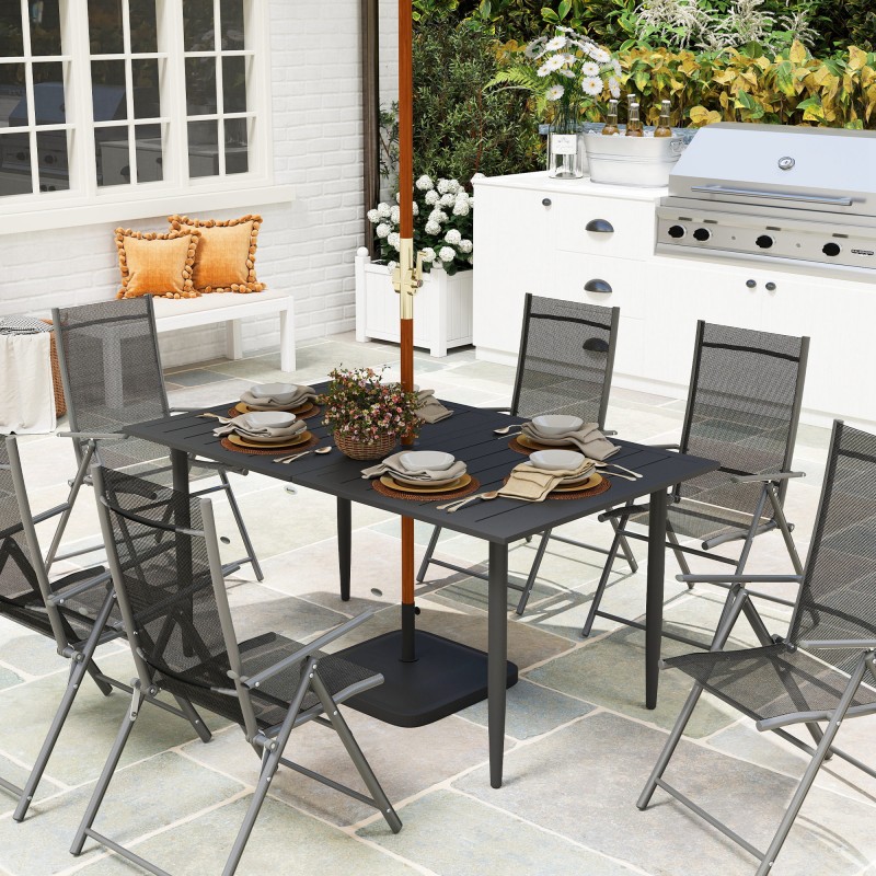 Puutarhapöytä ulkokäyttöön teräs 150 x 90 cm varjoaukolla musta