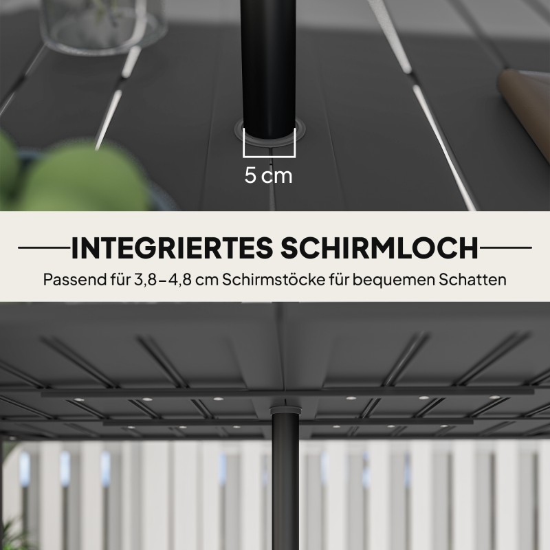 Puutarhapöytä ulkokäyttöön teräs 150 x 90 cm varjoaukolla musta