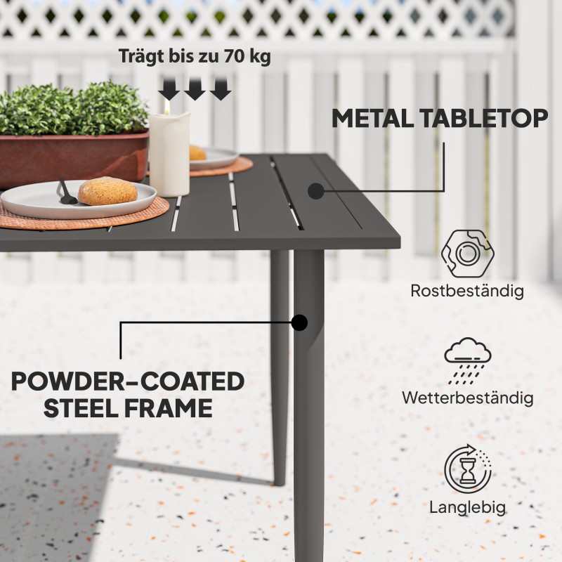 Puutarhapöytä ulkokäyttöön teräs 150 x 90 cm varjoaukolla musta