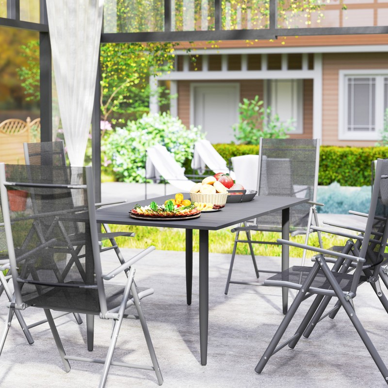 Puutarhapöytä ulkokäyttöön teräs 150 x 90 cm varjoaukolla musta