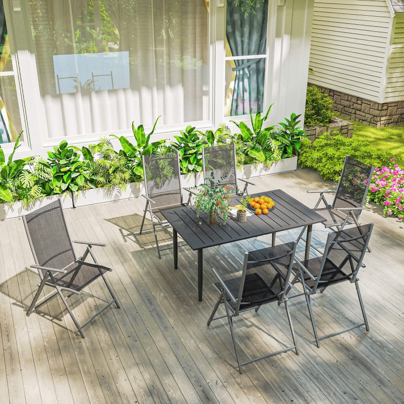 Puutarhapöytä ulkokäyttöön teräs 150 x 90 cm varjoaukolla musta