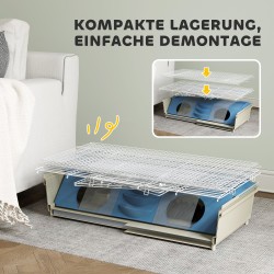 Pieneläinhäkki marsuille ja siileille, kaksitasoinen teräsrakenne, 173 x 88 x 63 cm, valkoinen