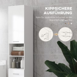 Kylpyhuonekaappi hyllyillä ja laatikolla 30 x 30 x 180 cm melamiinia valkoinen korkeakiilto