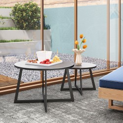 2 kpl pyöreä ulkosivupöytä teräs ja karkaistu lasi Ø70/50 cm musta/harmaa