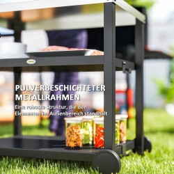 Ulkokeittiön tarjoiluvaunu 3-tasoinen, ruostumaton teräs, 102x50x81 cm, tummanharmaa