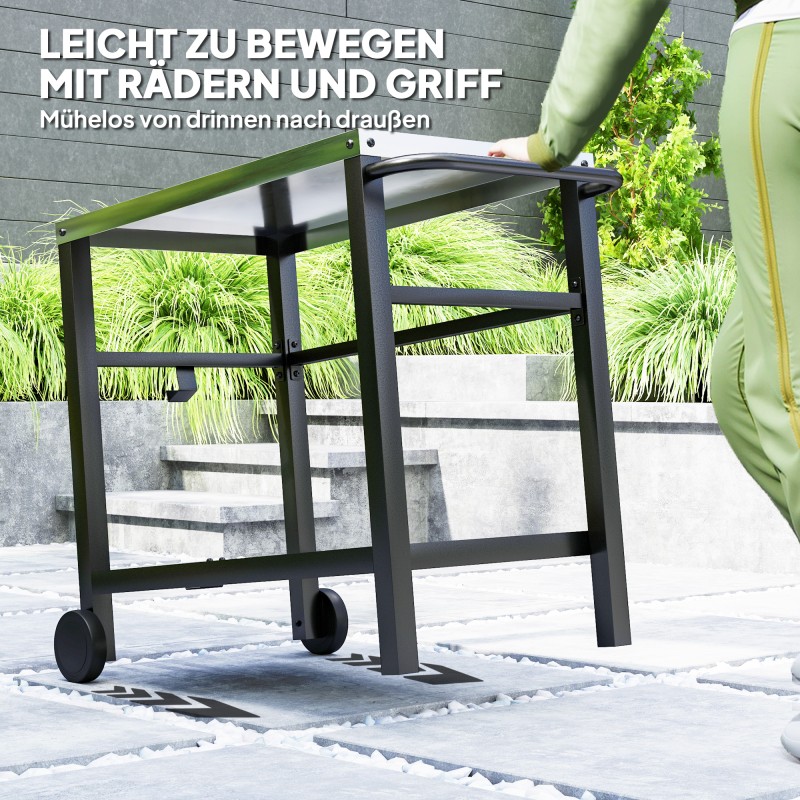 Ulkokeittiön grillaus- ja tarjoiluvaunu, ruostumaton teräs, 2 tasoa, 102 x 56 x 81 cm, tummanharmaa/hopea