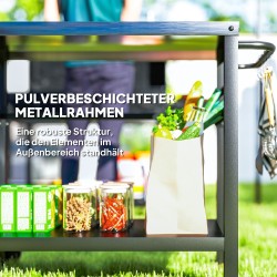 Ulkokeittiön grillaus- ja tarjoiluvaunu, ruostumaton teräs, 2 tasoa, 102 x 56 x 81 cm, tummanharmaa/hopea