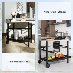 Ulkokeittiön grillaus- ja tarjoiluvaunu, ruostumaton teräs, 2 tasoa, 102 x 56 x 81 cm, tummanharmaa/hopea