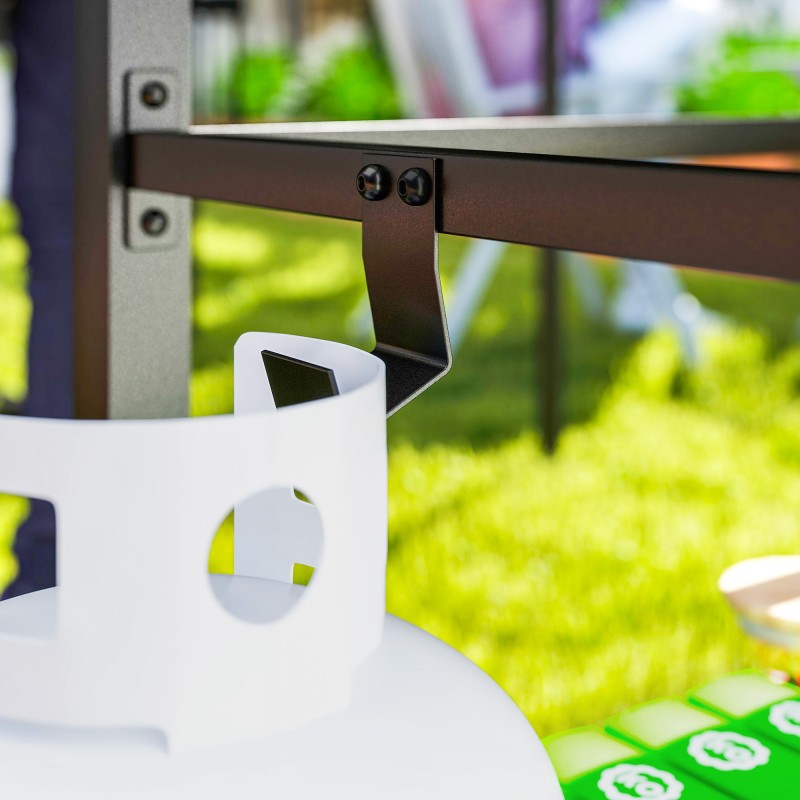 Ulkokeittiön grillaus- ja tarjoiluvaunu, ruostumaton teräs, 2 tasoa, 102 x 56 x 81 cm, tummanharmaa/hopea