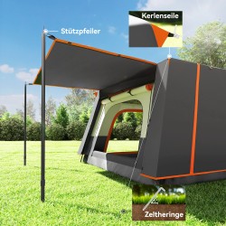 Tunneliteltta 4–6 hengelle, 2 makuuhuonetta ja oleskelutila, vedenpitävä tummanharmaa