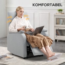 Lepotuoli / recliner olohuoneeseen, säädettävä selkänoja ja jalkatuki, harmaa