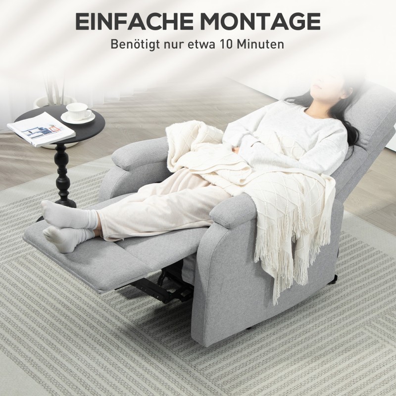 Lepotuoli / recliner olohuoneeseen, säädettävä selkänoja ja jalkatuki, harmaa