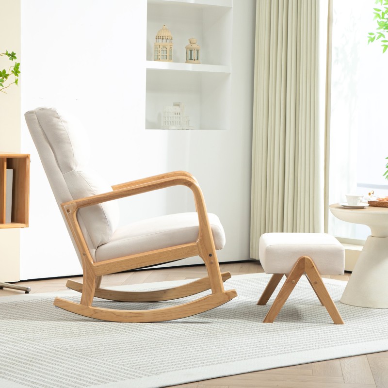 Keinutuoli ja rahi, leinenimitaatio, puurunko, kermanvalkoinen, enint. 150 kg