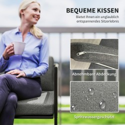 Polyrottinki puutarhakalustesetti ulos, 4 osaa, teräsrunko, lasipöytä, ruskea/tummanharmaa