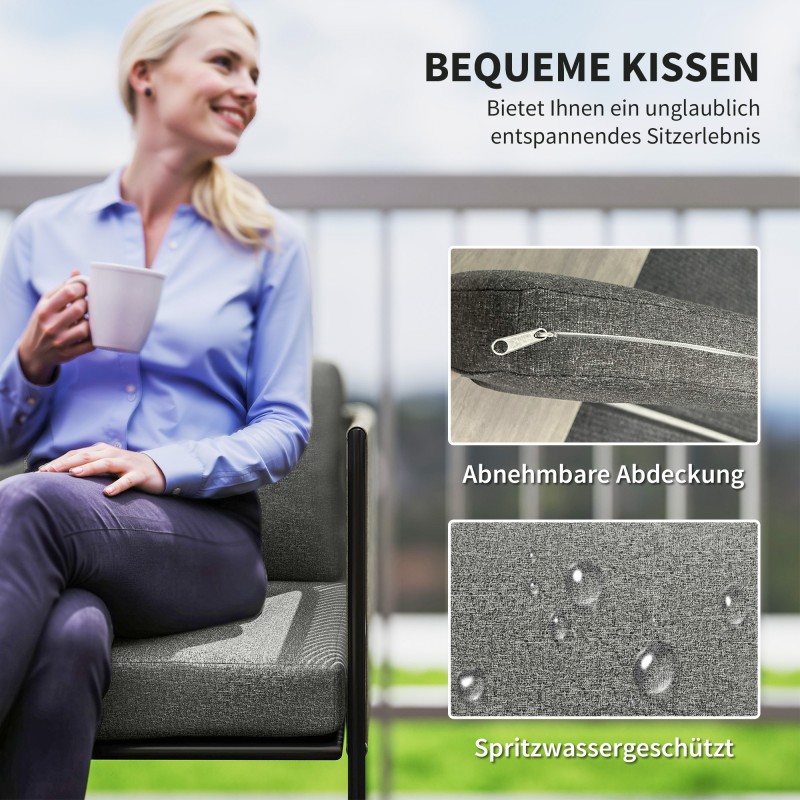 Polyrottinki puutarhakalustesetti ulos, 4 osaa, teräsrunko, lasipöytä, ruskea/tummanharmaa