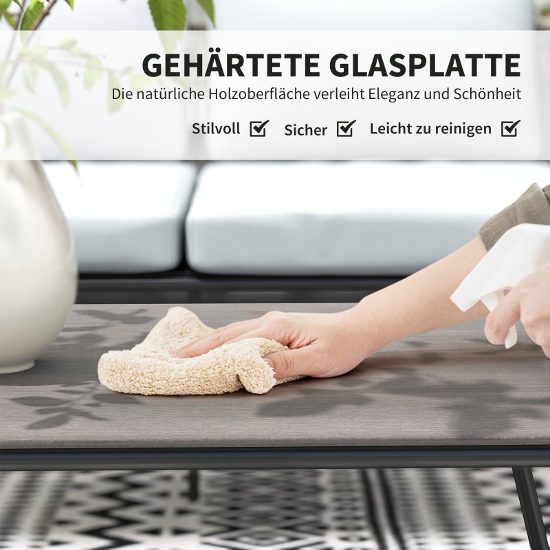 Polyrottinki puutarhakalustesetti ulos, 4 osaa, teräsrunko, lasipöytä, ruskea/tummanharmaa