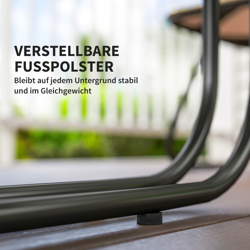 Polyrottinki puutarhakalustesetti ulos, 4 osaa, teräsrunko, lasipöytä, ruskea/tummanharmaa