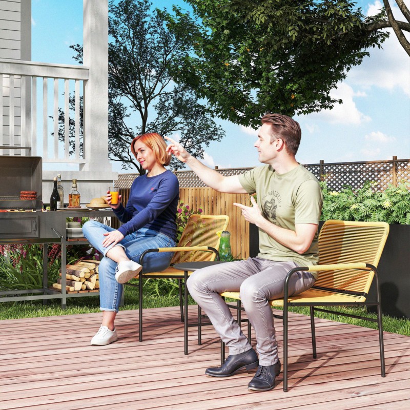 Parvekekalustesetti 3-osainen rottinki teräsrunko ulkokäyttöön 2 tuolia ja pöytä harmaa