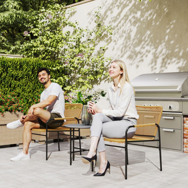 Parvekekalustesetti 3-osainen rottinki teräsrunko ulkokäyttöön 2 tuolia ja pöytä harmaa