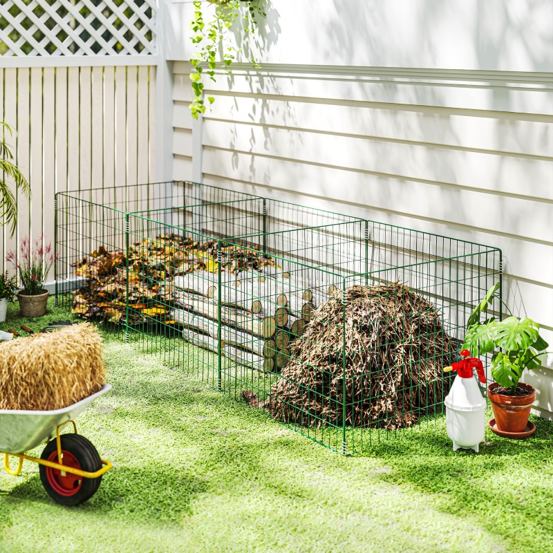 Kompostikehikko ulkokäyttöön teräs 270 x 90 x 70 cm 1680 l 3-osainen vihreä