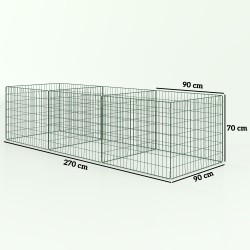 Kompostikehikko ulkokäyttöön teräs 270 x 90 x 70 cm 1680 l 3-osainen vihreä