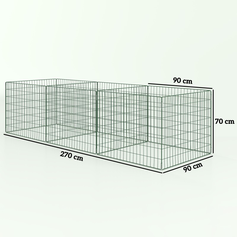 Kompostikehikko ulkokäyttöön teräs 270 x 90 x 70 cm 1680 l 3-osainen vihreä