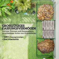 Kompostikehikko ulkokäyttöön teräs 270 x 90 x 70 cm 1680 l 3-osainen vihreä