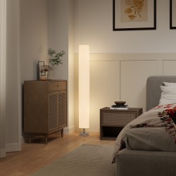 Lattiavalaisin olohuoneeseen, valkoinen polyesterivarjostin, ruostumaton teräs, 14 x 14 x 120 cm, 2x E27