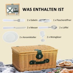 Piknikkori 2 hengelle eristetyllä kylmäosastolla pajua 40×30×20 cm vaaleanruskea