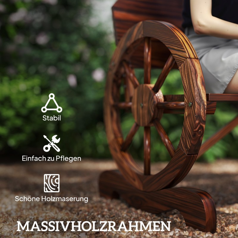 Kahden hengen puinen puutarhapenkki ulkokäyttöön, kuusipuu 110 cm, hiillytetty ruskea