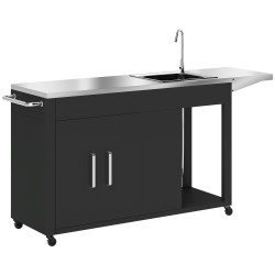 Ulkokeittiön vaunu pesualtaalla ja kaapilla ruostumaton teräs 162 5x47x87 cm musta