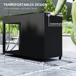 Ulkokeittiön vaunu pesualtaalla ja kaapilla, ruostumaton teräs, 162,5x47x87 cm, musta