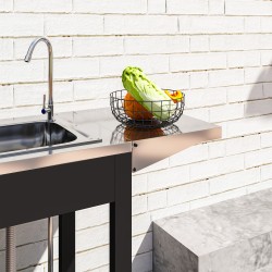 Ulkokeittiön vaunu pesualtaalla ja kaapilla, ruostumaton teräs, 162,5x47x87 cm, musta