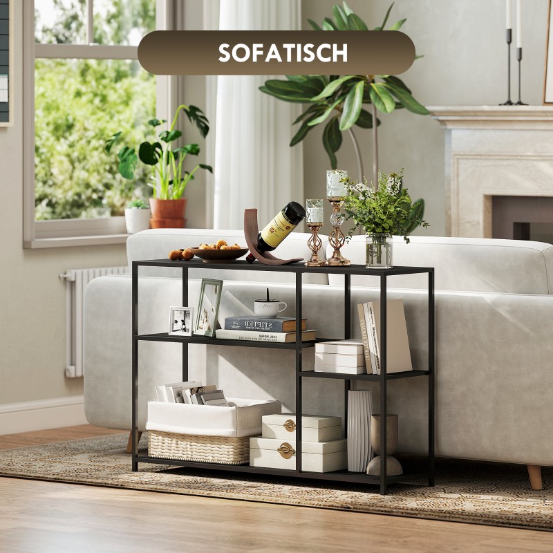 Konsolipöytä eteiseen ja olohuoneeseen, 4 tasoa, teräs, 110 x 30 x 75 cm, musta