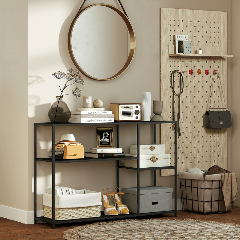 Konsolipöytä eteiseen ja olohuoneeseen, 4 tasoa, teräs, 110 x 30 x 75 cm, musta