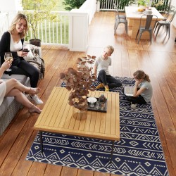 Ulkoma﻿tto ulkokäyttöön, säänkestävä polypropeeni 182 x 274 cm, kaksipuolinen sininen/valkoinen, boho-geometrinen