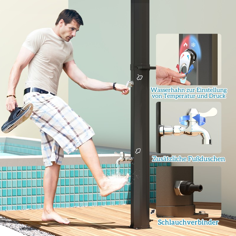 Aurinkosuihku puutarhaan 35 L, 360° säädettävä suihkupää, jalkasuihku ja sivutaso, musta